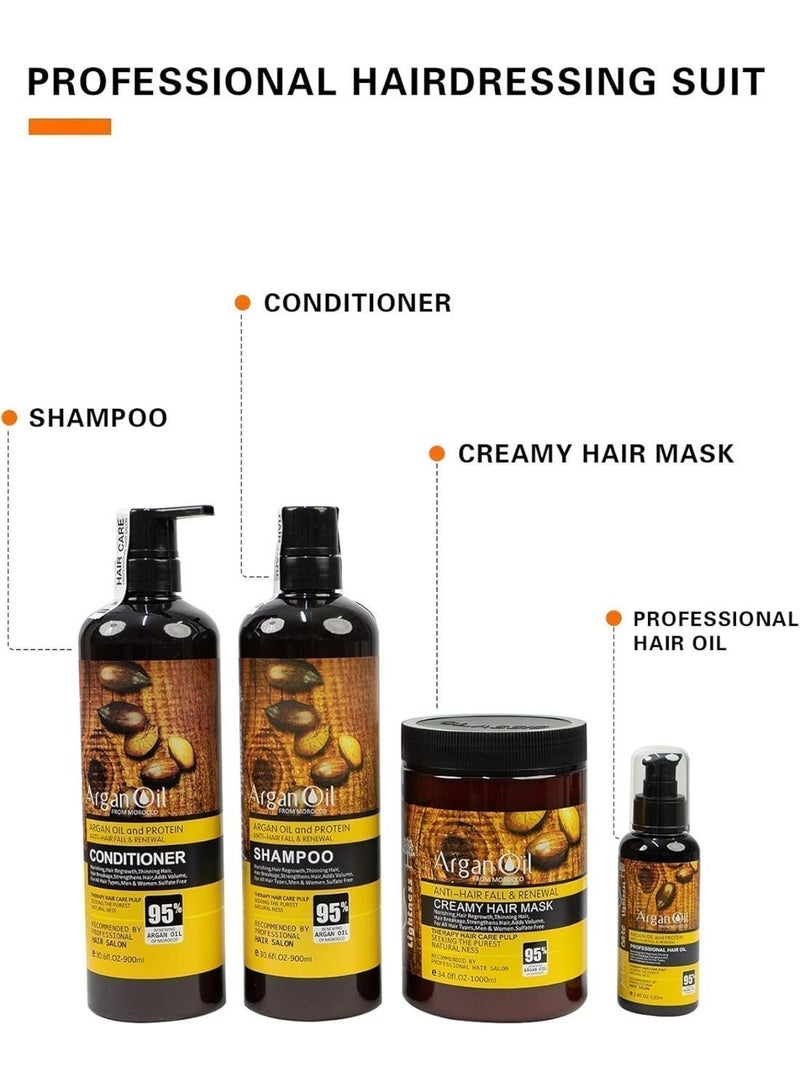 Moroccan Argan Oil (4 in 1 Set) Sulfate Free, Perfect for Damaged, Dry, Curly, Frizzy Hair - Thickening Formula for Fine/Thin Hair, Safe for Color and Keratin Treated Hair. - Image 3